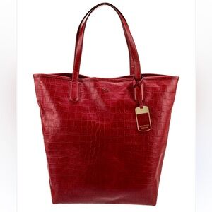 Ralph Lauren Lanesborough Unlined Red Croc Embossed Leather Tote Bag